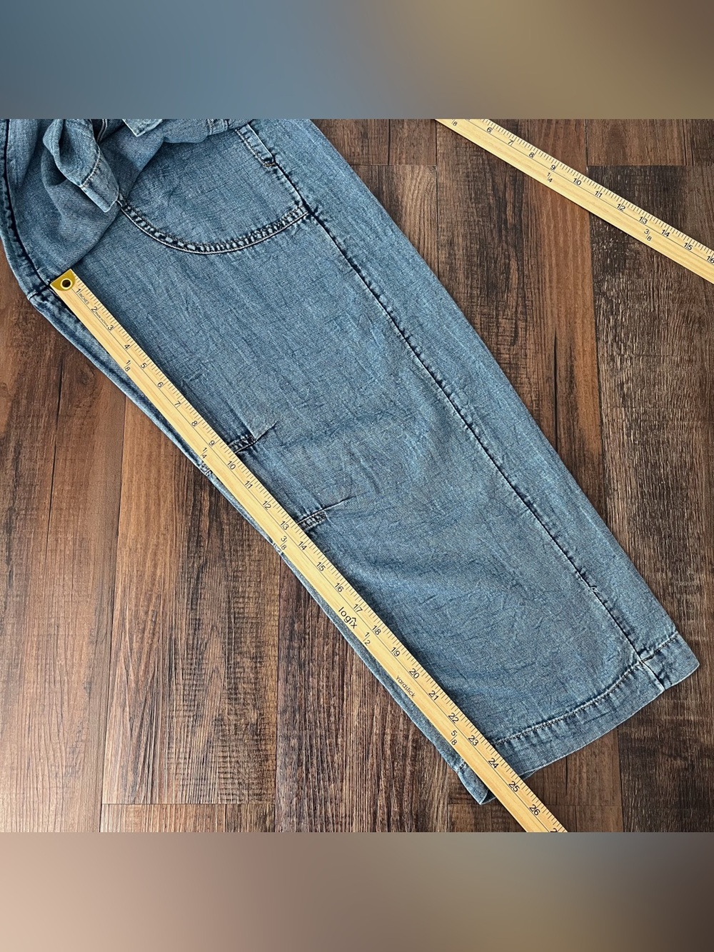 Anthropologie Pilcro Reese Barrel Leg Pull On Pants Smocked Cotton Size XS Blue - Picture 14 of 16